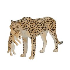 Фигурка Mojo Wildlife Гепард с детенышем в пасти 387167, 6 см