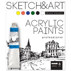 Краски Bruno Visconti, акриловые, 6 цветов, 12 мл, коробка-пенал, Арт. 70-0012