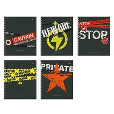 Тетрадь общая на гребне Альт, А5 (165 х 200 мм), "KEEP AWAY" 80 л. клетка, Арт. 7-80-1114, обложка в ассортименте. Набор 5 шт.