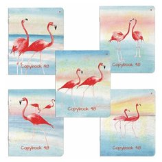 Тетрадь общая 48л, А5 Альт "Фламинго" (клетка, скрепка, картон, разные виды) 60шт. (7-48-730)