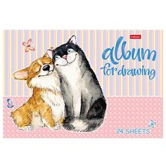 Альбом для рисования А4, 24л Hatber "Из жизни корги" (100 г/кв.м, скрепка, тиснение) 11шт. (24А4тВ)