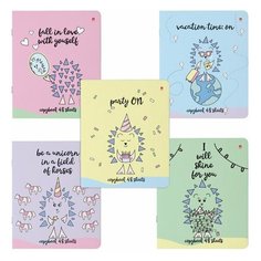 Тетрадь общая 48л, А5 Альт "Ежик-романтик" (клетка, скрепка, soft touch, бежевая бумага 70 г/м2) 5 видов, 60шт. (7-48-745)