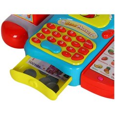 Игровой набор детский "Касса", с игрушечным калькулятором, сканер, игрушечные весы, игрушечные продукты, на батарейках, свет, звук, для девочек, для детей, развивающая обучающая игрушка, для игры в кассира, для игры в магазин, для игры в продавца, цве Компания Друзей