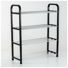 Полка для обуви Skiico 50×19×60 см / Металлическая многоуровневая полка для обуви / Полка в коридор / Полка для обуви 4 яруса сетка цвет чёрный