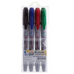 Набор перманентных маркеров Crown Multi Marker Super Slim (1мм, круглый наконечник, 4 цвета) 4шт., пвх (P-505F-4)