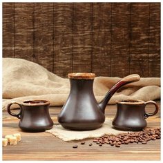 Кофейный набор "ШокоЛадно". турка и 2 чашки. коричневый. 0.65/0.22 л 749083 Керамика ручной работы