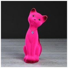 Копилка "Кот Матвей". флок. розовая. 24 см 748694 Керамика ручной работы