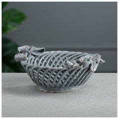 Конфетница "Ладушка". серая. плетение. золотистая роспись. 8 см 6627581 Керамика ручной работы