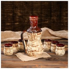 Винный набор "Береста". 7 предметов: штоф 1.2 л. рюмки 0.1 л 1131554 Керамика ручной работы