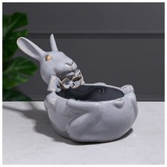 Конфетница "Кролик". серая. золотистая роспись. 14 см 6627580 Керамика ручной работы