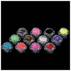 Блёстки для ногтей набор 12 бан крупн шестигран разноцвет п/коробка пакет 604273 Сима ленд