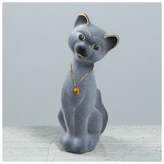 Копилка "Кот Матвей". флок. серая. 25 см 748698 Керамика ручной работы