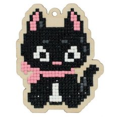 Алмазная мозаика на дереве Подвеска «Котик с бантом», 7x8,5 см, Гранни Wood