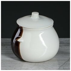 Горшок для запекания "Капля". глянец. белой. коричневый цвет. 0.6 л 794794 Керамика ручной работы