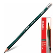 Карандаш чернографитный (простой) Stabilo Othello (HB, с ластиком, корпус зеленый, заточенный) 12шт. (2988/HB)