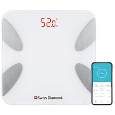 Напольные весы Swiss Diamond SD- SC 003 W mini / весы напольные электронные / умные весы / диагностические весы / весы напольные мини, белый