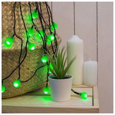 Гирлянда Luazon Lighting Нить с насадками “Шарики Зеленые”, 5 м, LED-30-220V, 8 режимов, нить темная, свечение зеленое (3590710)
