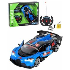 Машинка гоночная на пульте управления, пульт- руль, двери открываются с пульта, машина на радиоуправлении, радиоуправляемая, игрушечная, детская, игрушка, свет, цвет синий, масштаб 1:14, 5 каналов, 27MHz, с аккумулятором, в/к 41*7*32 см Компания Друзей