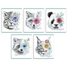 Тетрадь "Звери в цветах", А5+, 48 листов, клетка, в ассортименте Феникс