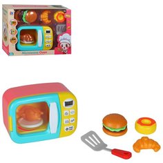 Игровой набор игрушечная микроволновая печь и игрушечные продукты, игрушечная бытовая техника, для ролевых игр, обучающая игрушка, свет, звук, юной хозяйке, юному хозяину, подарки для детей, для девочек, для мальчиков, цвет голубой, в/к 29х12х22 см Компания Друзей