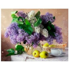 Алмазная мозаика Пышная сирень на дворе 22х32 см, 30 цв полн. заполнение, c подр. Рыжий кот