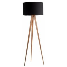 Лампа напольная Tripod Wood, черная с бежевыми ножками Zuiver