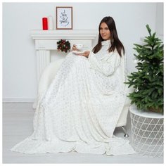 Этель Плед с рукавами Этель "Серебряные снежинки" 150*200 см,100% п/э, корал- флис 220 гр/м2