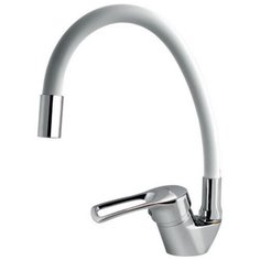 Смеситель для кухни белый с гибким изливом Turdus 17K WHITE рычажный с гибкой подводкой в комплекте