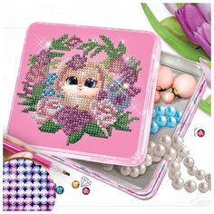Арт Узор Алмазная вышивка на шкатулке «Зайка в цветах» 14 ? 13,6 см