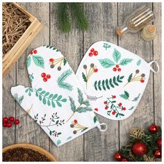 Этель Набор Сhristmas leaves варежка- прихватка 20х28см, прихватка 19х19см, 100% х/л, ватин 250г/м2