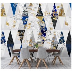 Фотообои / флизелиновые обои Золотая птица и текстурная мозаика 3,5 x 2,7 м Photostena