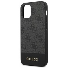 Чехол Guess для iPhone 12 mini (5.4) PU 4G Stripe Metal logo Hard Grey