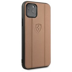 Чехол Ferrari для iPhone 11 Pro Stamped logo Embossed lines Hard Leather Camel