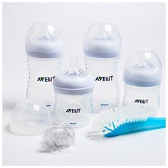 Набор для новорождённых Avent Natural, 6 предметов: бутылочка 125 мл, 2 шт., бутылочка 260 мл, 2 шт., соска-пустышка, щёточка
