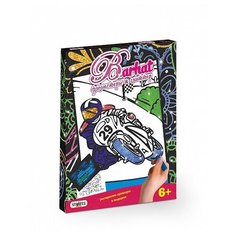 STRATEG Набор для творчества. Бархатная картинка с фломастерами и глиттером. Мотоциклист