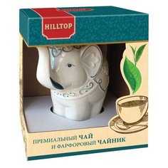 Чай HILLTOP "Подарок Цейлона", черный листовой, 80 г, фарфоровый чайник "слон топаз", 650 мл, 15002