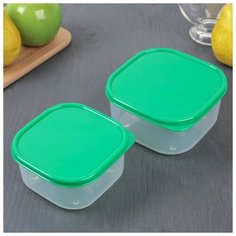 Набор контейнеров пищевых Доляна квадратные, 2 шт: 450 мл, 700 мл, зеленый