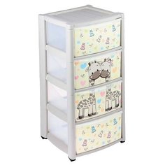 Пластишка Комод детский на колесах с аппликацией, 4 ящика, цвет бежевый