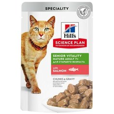 Влажный корм для кошек Hills Science Plan Senior Vitality 7+, с лососем 12 шт. х 85 г (кусочки в соусе)