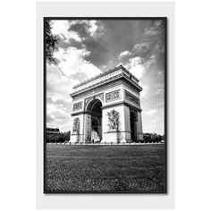 Черно- белый постер на стену для интерьера Postermarkt Триумфальная арка в Париже, постер в черной рамке 30х40 см, постеры картины для интерьера в черной рамке