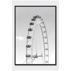 Черно- белый постер на стену для интерьера Postermarkt Обзорное колесо в Лондоне, постер в черной рамке 30х40 см, постеры картины для интерьера в черной рамке