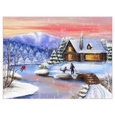 Алмазная мозаика (классическая) чудесная зима Рыжий кот