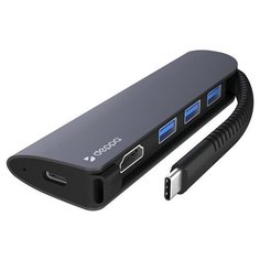 Переходник Deppa Type- C Hub 5в1 (73125) Type- C to USB3.0x3/ HDMI/ Type- C Power Delivery для MacBook Графитовый