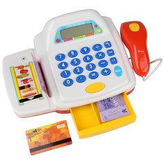 Игровой набор кассовый аппарат M6862, магазин, касса, сканер, банковские карты, банкноты, монеты, 22х14х8 см Zhorya