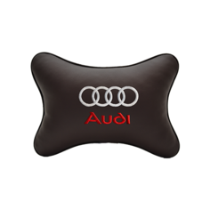 Подушка на подголовник экокожа Coffee с логотипом автомобиля AUDI Vital Technologies