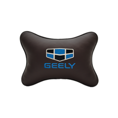 Подушка на подголовник экокожа Coffee с логотипом автомобиля GEELY Vital Technologies