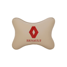 Подушка на подголовник экокожа Beige (красный) с логотипом автомобиля Renault Vital Technologies