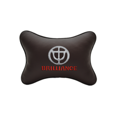 Подушка на подголовник экокожа Coffee с логотипом автомобиля BRILLIANCE Vital Technologies