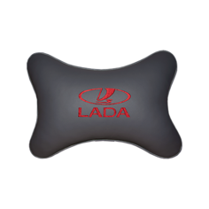 Подушка на подголовник экокожа L. Grey (красный) с логотипом автомобиля LADA Vital Technologies