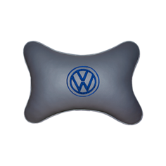 Подушка на подголовник экокожа L. Grey (синяя) с логотипом автомобиля Volkswagen Vital Technologies